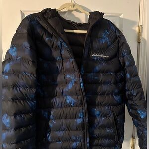 Eddie Bauer First Ascent Down Puffer Jacket - Black/blue - Men’s L
